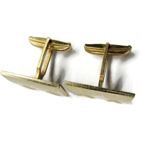 Vintage Cufflinks Brush Texture Rectangle Gold Tone Shirt Accessories Pat No - Picture 3 of 7